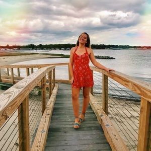 Forever 21 Red Halter Open Back Dress Size M